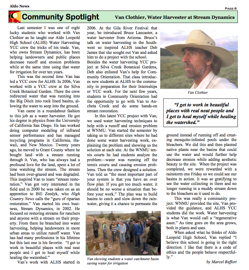 aldo leopold highschool newsletter spring 2013