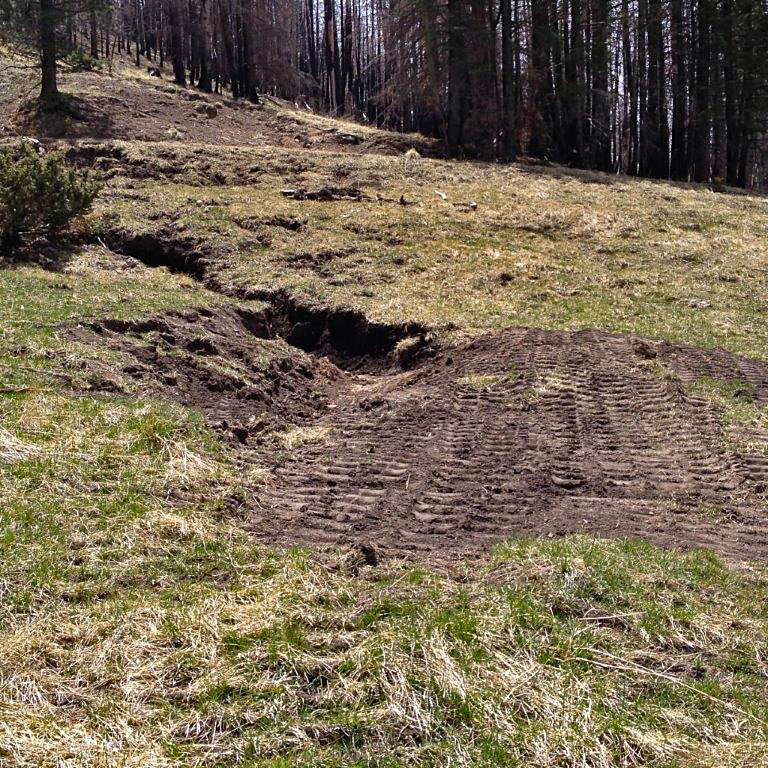 Gully was caused by the combination of a poorly drained logging road and increased runoff from the burn area upslope