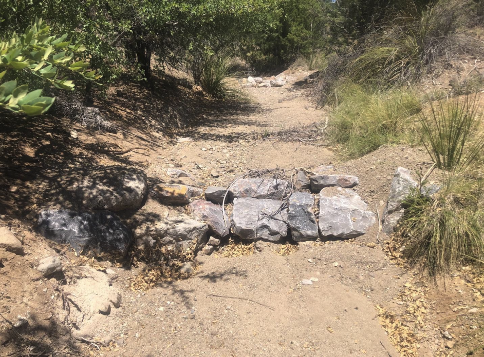 Agave Arroyo check dam with coarse sand and gravel behind it
